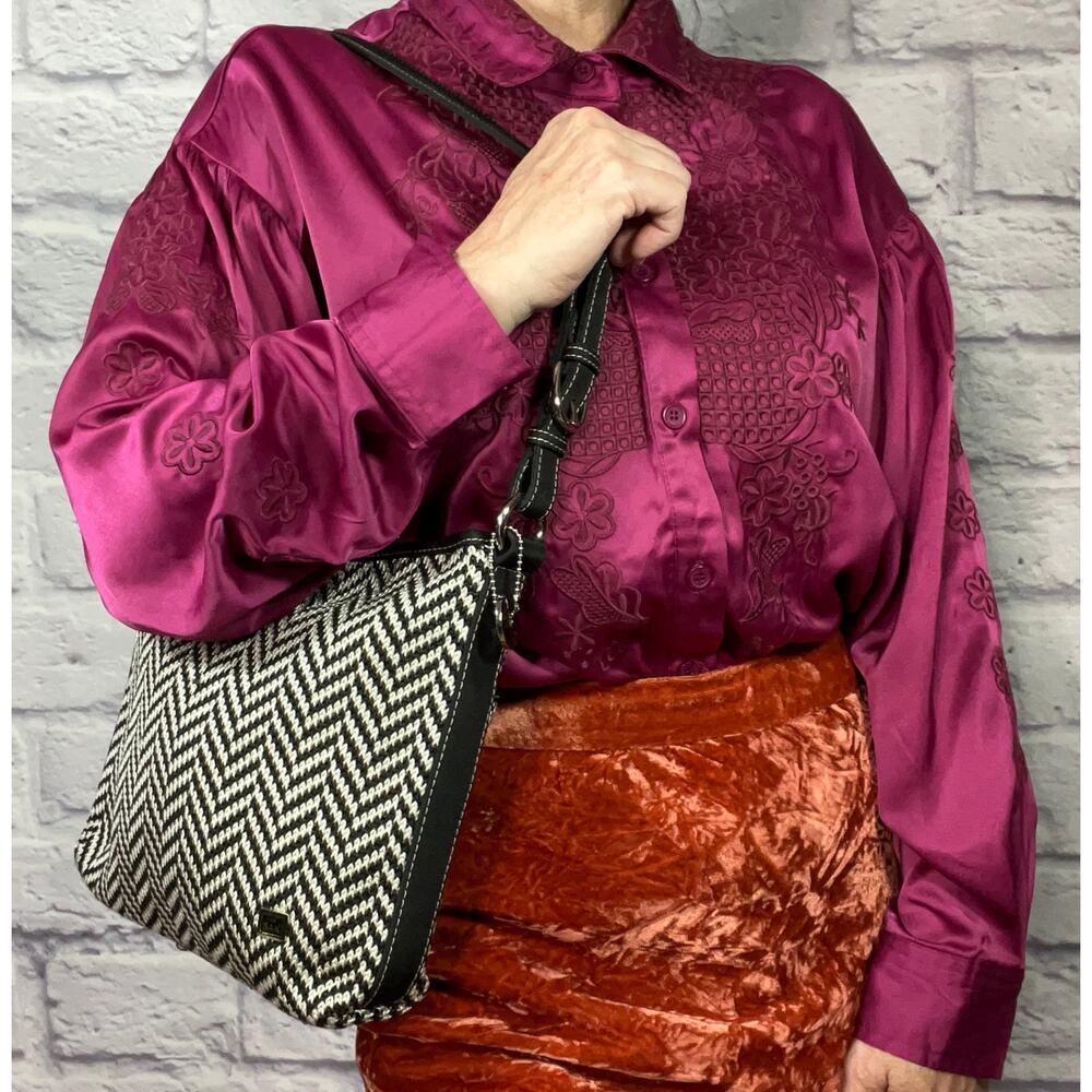 Classic Old Money Style Woven Black and White Herribone Purse by The Sak - Picture 2 of 9